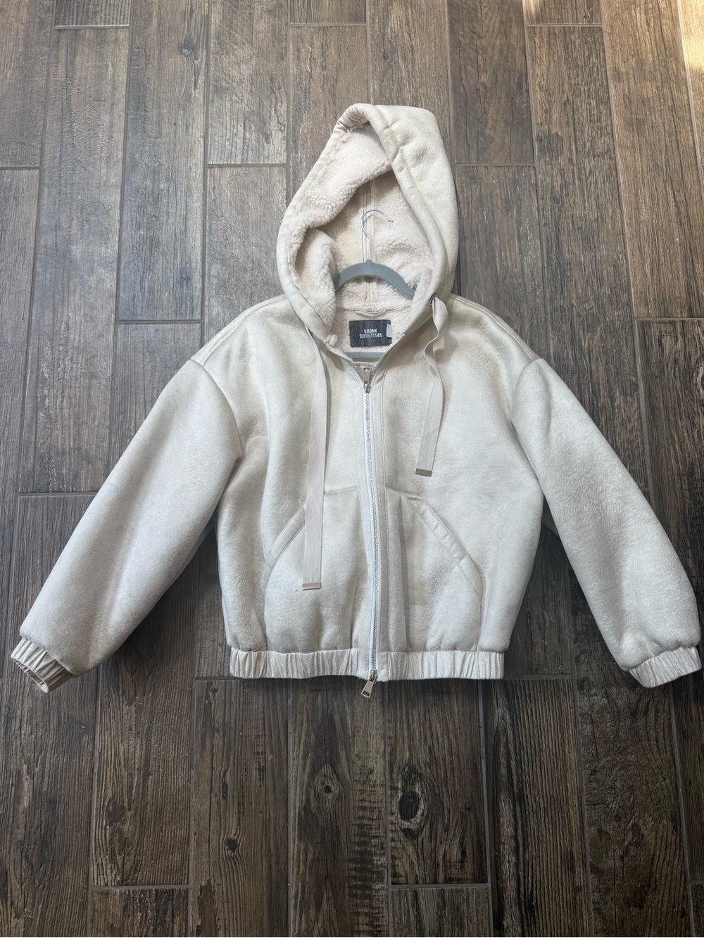 Urban Outfitters Cream Zip-Up Sherpa Bomber Jacket